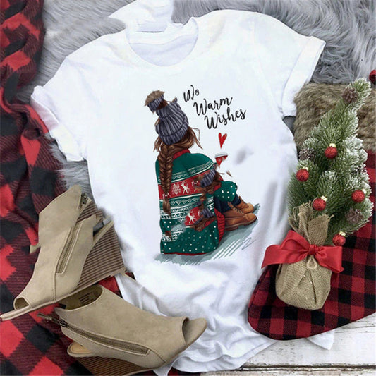 Christmas Print Girlfriends Red T-Shirt