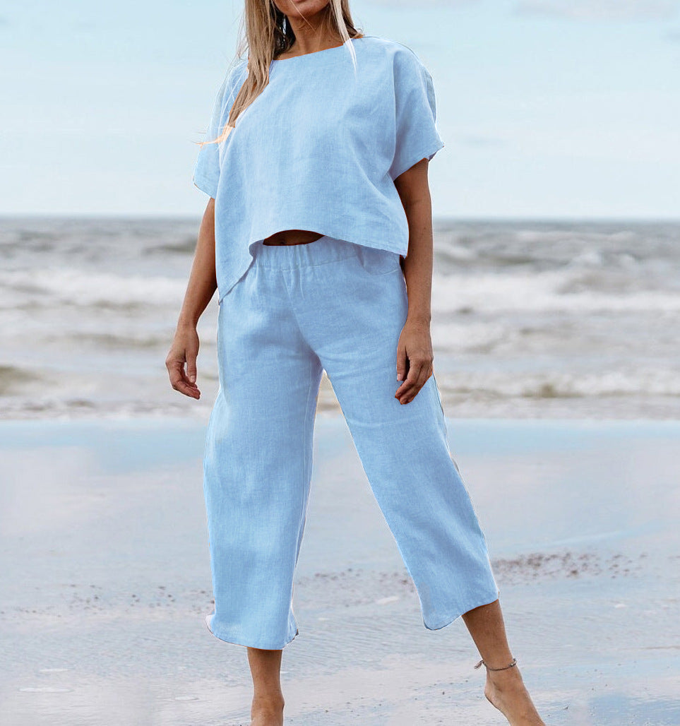 New Casual Large Size Suit Loose Solid Color Short Sleeve Shirt Trousers