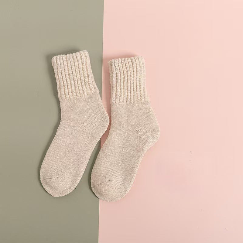 Wool Women's Medium Stockings Thickened Keep Warm Pure Color