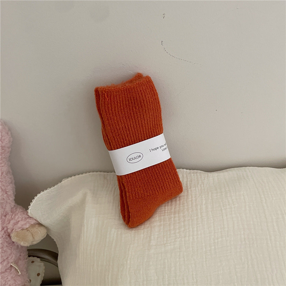 Solid-color Wool Socks Extra-thick And Warm Mid-calf Socks
