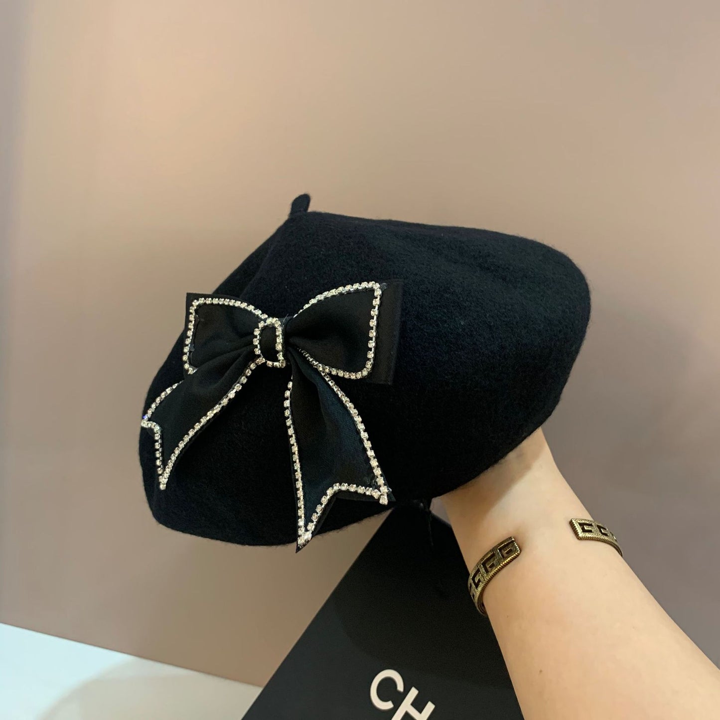 Autumn And Winter Warm All-match Bow Wool Beret Hat