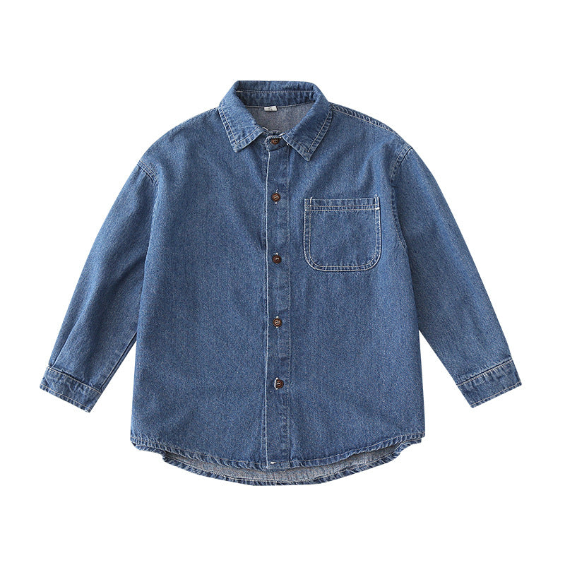 Denim Skjortesæt til Forældre og Børn i Koreansk Vintage-stil