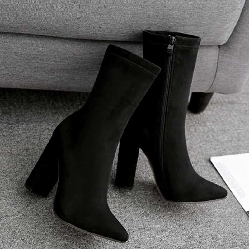 Women's Chunky High Heel Boots Pointed Toe Shoes