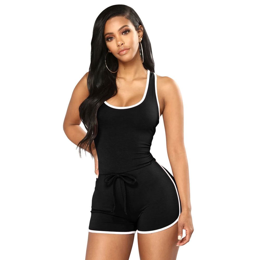 Fashion Solid Color Sexy Racer Back Jumpsuit
