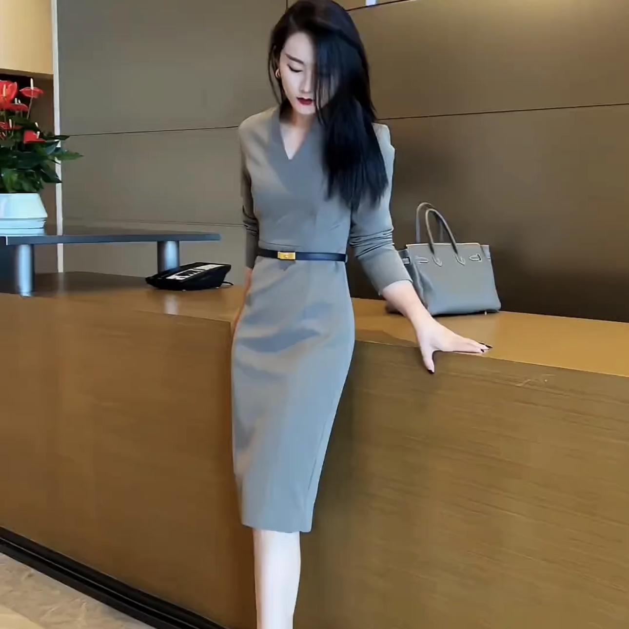 Womens French Style Formal Gray Dress