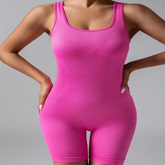 European And American Seamless Knitted Yoga Clothes High Waist Hip Lift With Chest Pad Shockproof Sleeveless Jumpsuit