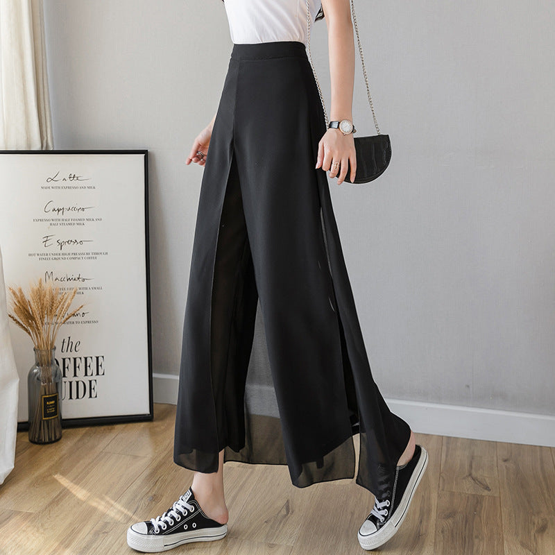 High Waist Slim Fashionable Ice Chiffon Broad Leg Pants Female