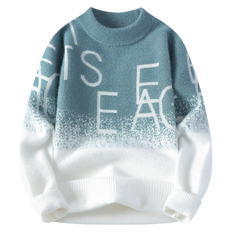 Mens Thickened Warm Color-Block Sweater