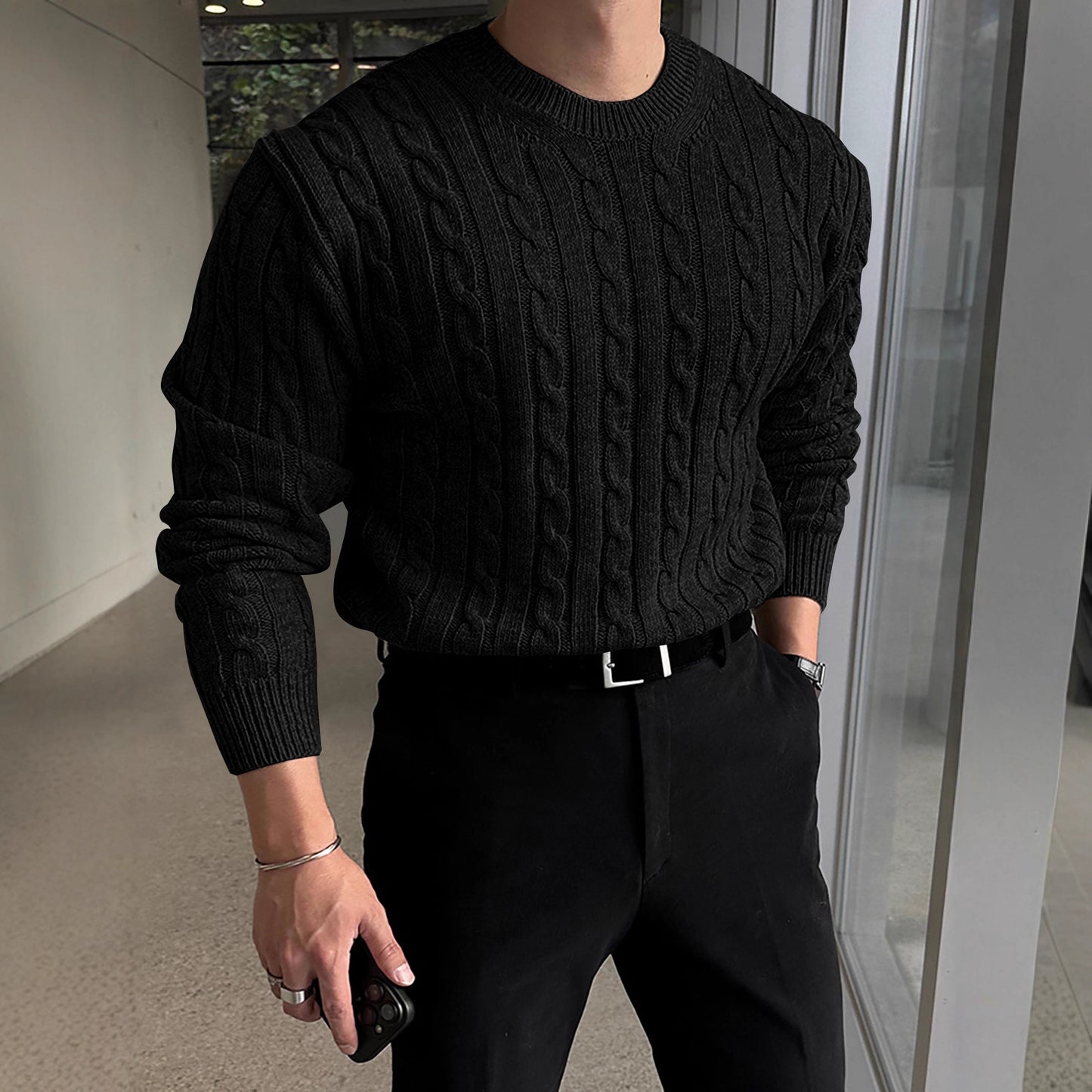 Efterår og vinter ny varm tyk nål rullekrave sweater til mænd