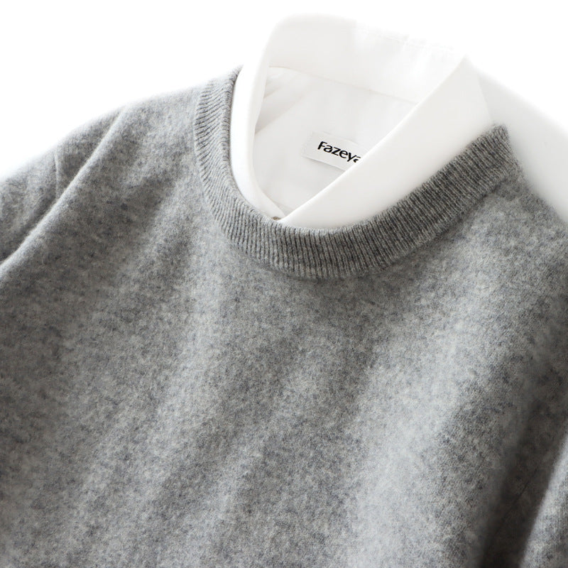Men's Loose Round Neck Solid Color Sweater Cashmere Knitted
