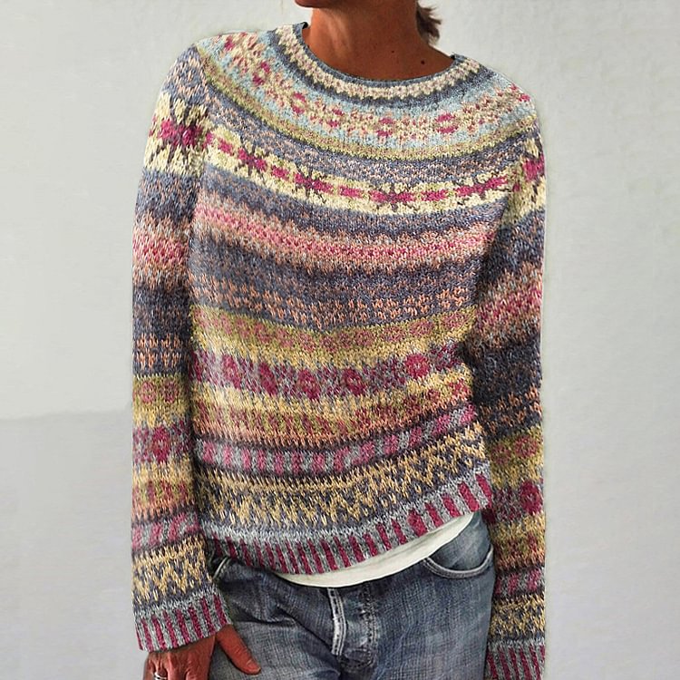 Mønstret Crew Neck Casual Sweater til Kvinder