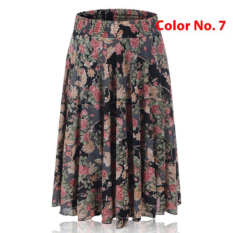 Mom Ice Silk Sundress Women's Skirt Middle-aged Skirt