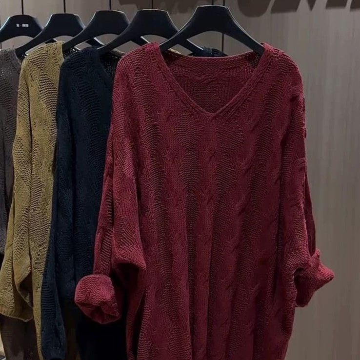 Women's Long Sleeved Knitted Vneck Sweater
