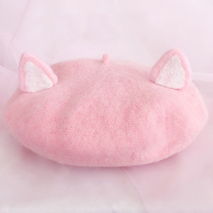 Women's Fashion Wool Tweed Soft And Cute Cat Ears Hat