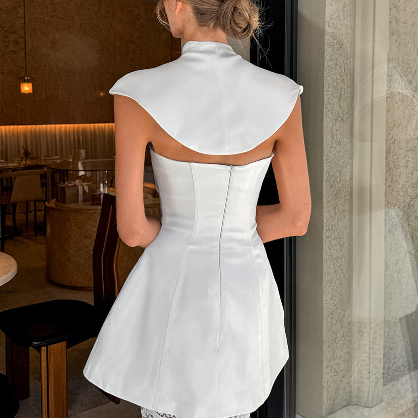 French-style Designer Womens Tube Top And White Lace Skirt Two-piece Set
