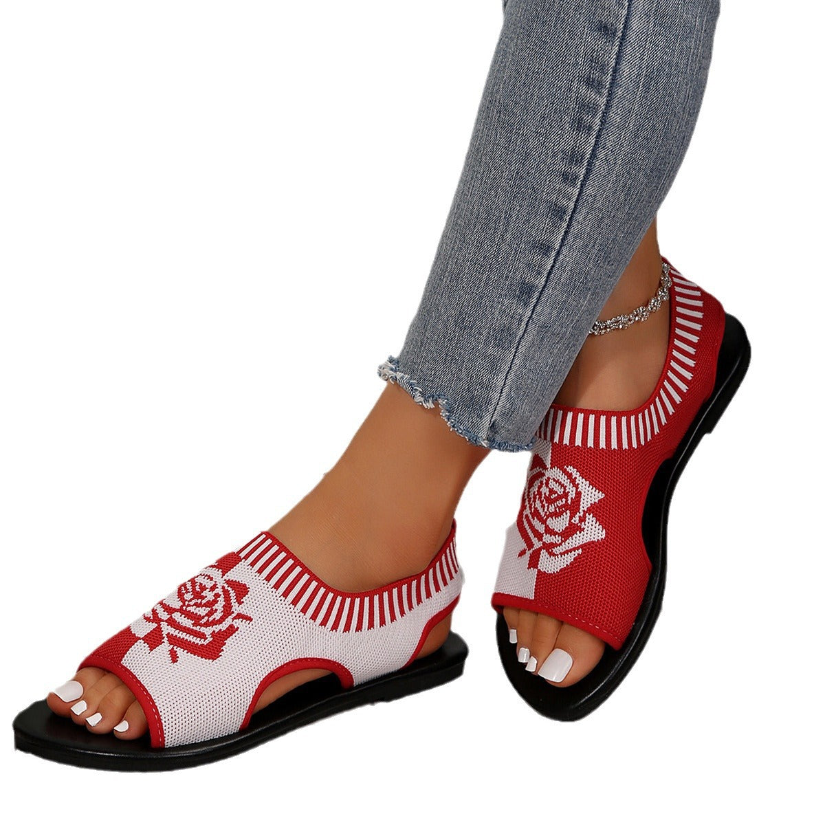 Flat Simplicity Casual Mesh Slip-on Peep Toe Plus Size Sandals