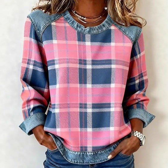 Womens 3D Digital-Print Crew-Neck Fashion Pullover Long-Sleeve Sweatshirt