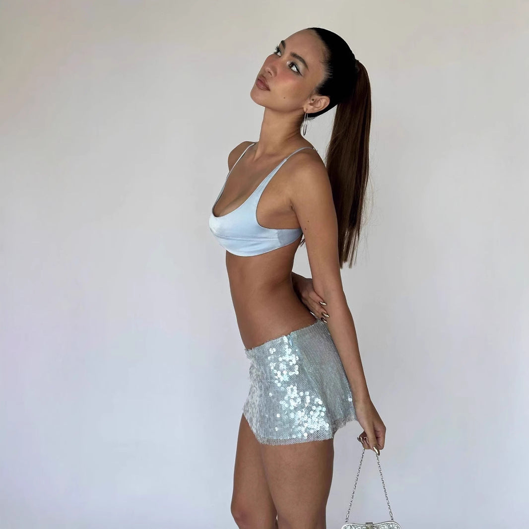 Women's Solid Color Simple Sequin Skirt