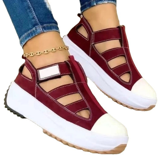 New Large Size Thick Sole Shoes Women's Round Toe Hollow Velcro