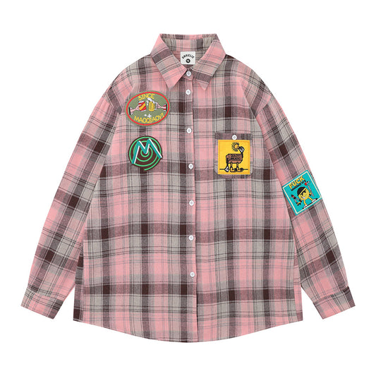 Plaid Shirt Men's Spring And Autumn Lapel Outer Tops