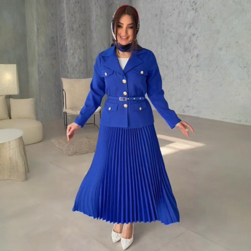 Womens Fashionable Buttoned Blazer And Skirt Set