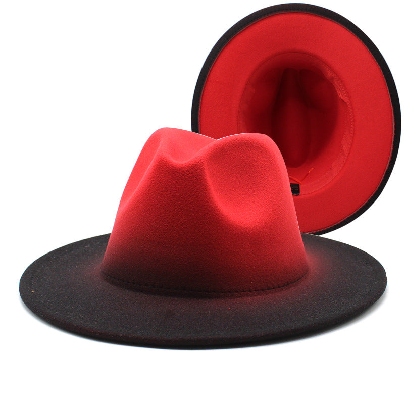 New Wide Brim Woolen Thick Gradient Two-color Top Hat