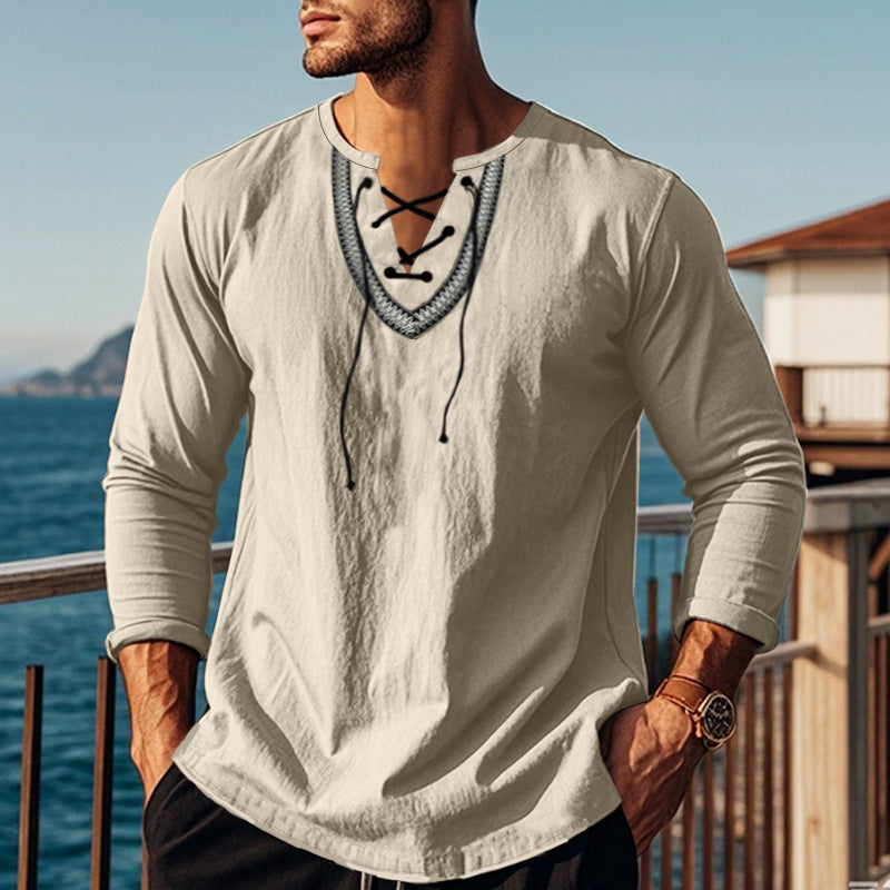 Pullover Retro Ethnic Style Casual Long-sleeved Shirt