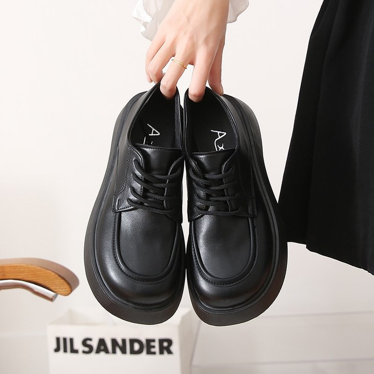Women's Fashion Solid Color Round Toe Lace-up Platform Casual Shoes