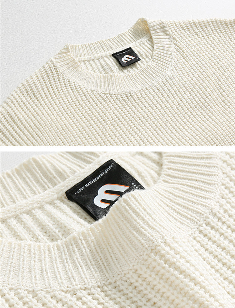 Lazy Style Solid Color Round Neck Long-sleeved Pullover Sweater
