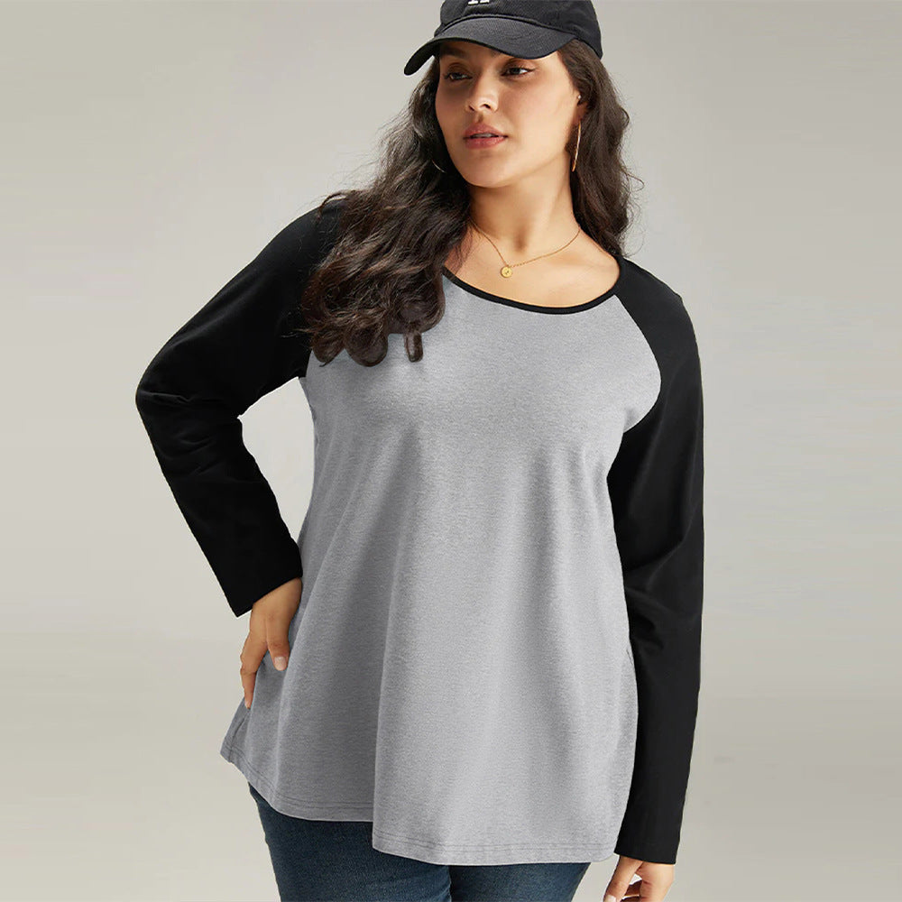 Løs patchwork-design niche casual langærmet top til kvinder