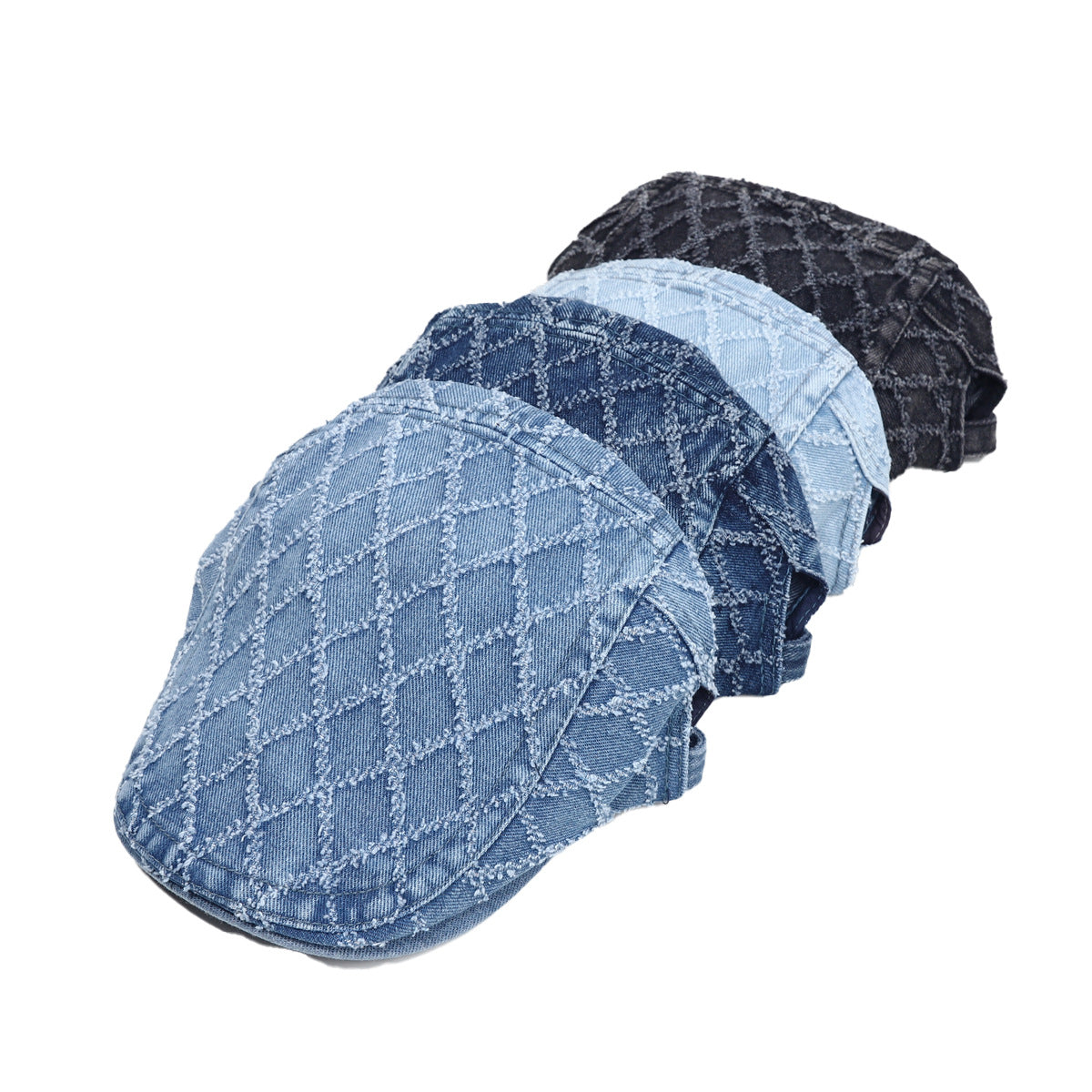 Retro Frayed-edge Distressed Denim Beret With A Laid-back Vibe