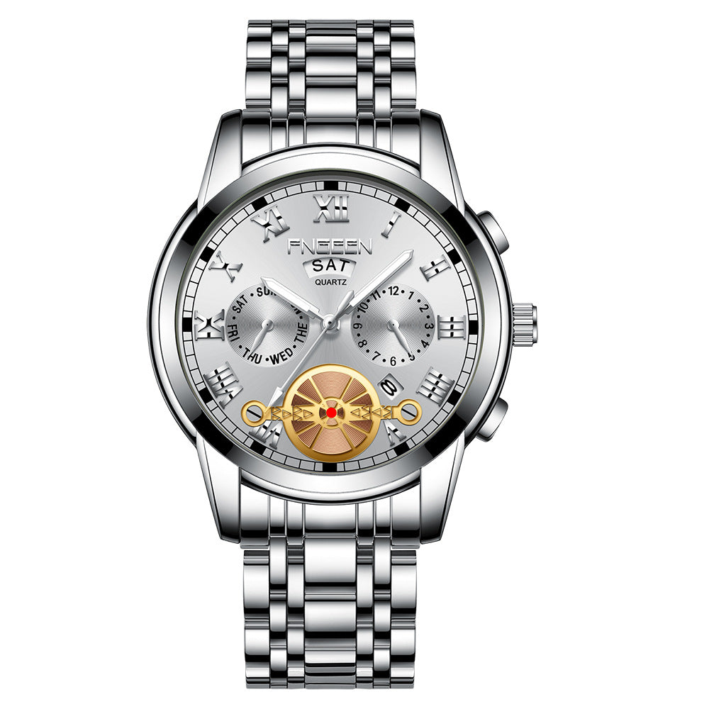 Fashion Tourbillon Watch Quartz Steel Band Multifunction