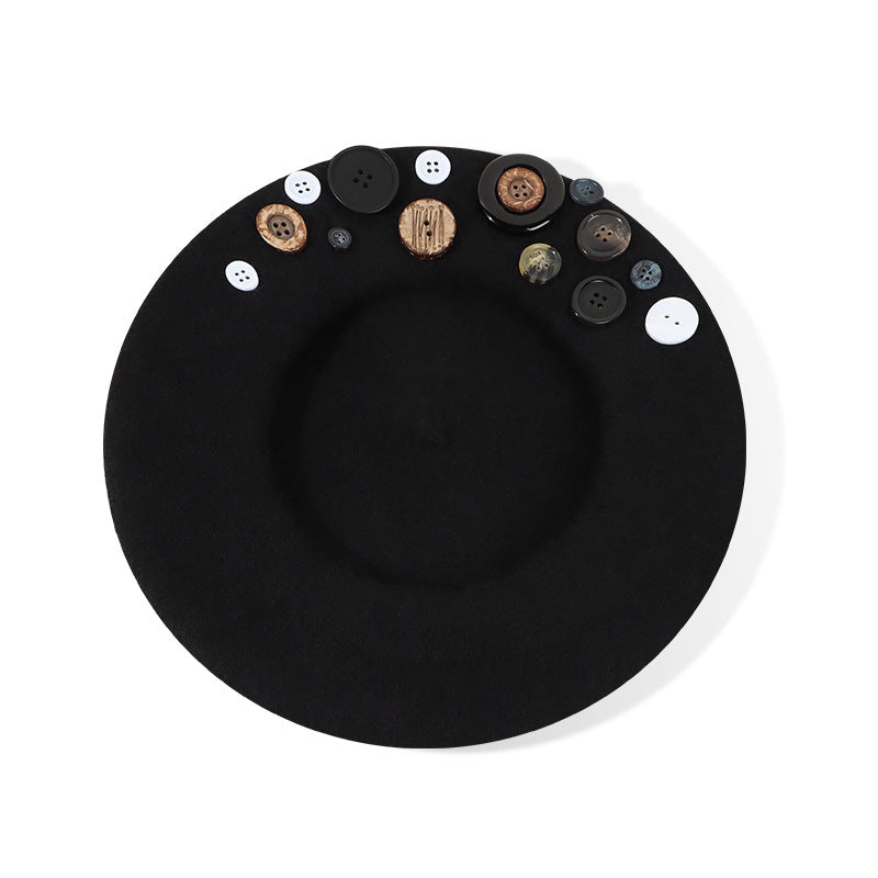 Personalized Yupi Wool Beret Trendy Colorful Button Niche Ladies