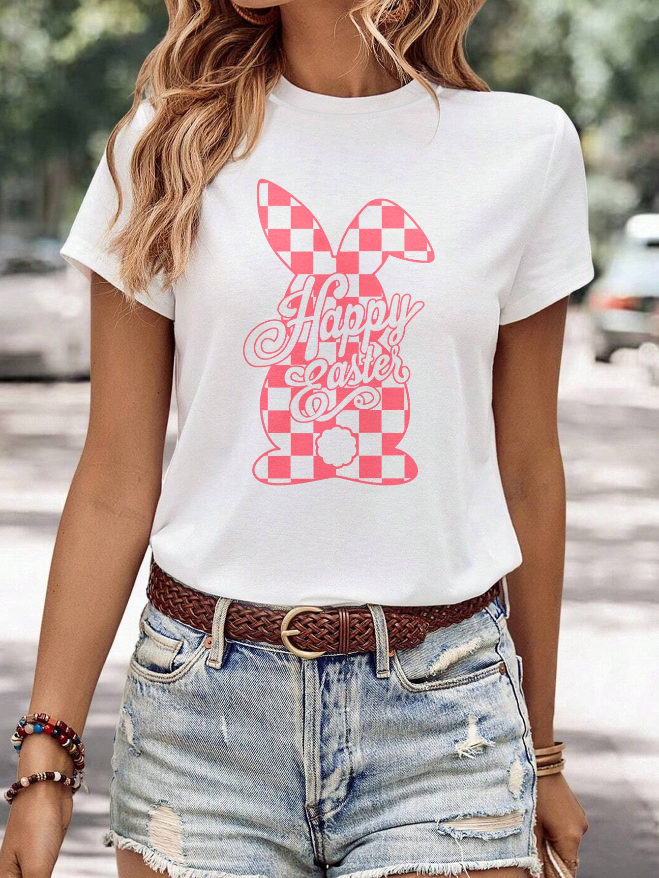 Kvinders minimalistiske afslappede T-shirt med print og rund hals