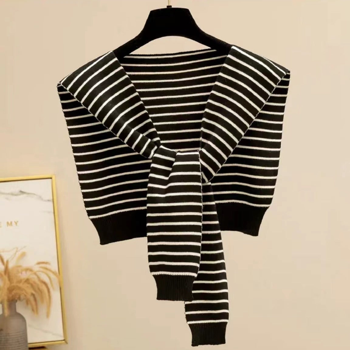Knitted Striped Shawl Outer Match High-end