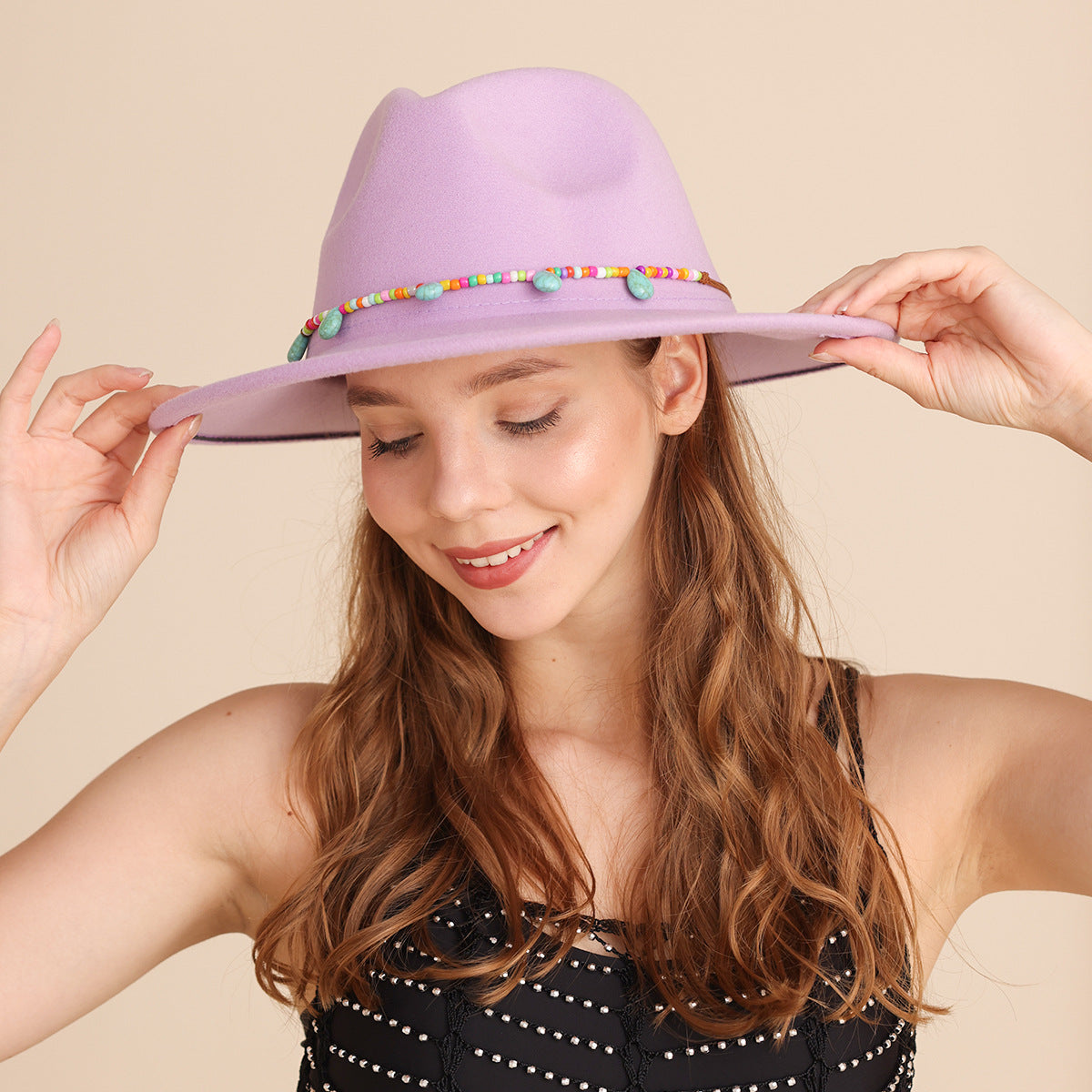Western Cowboy Hat Woolen Cow Head Purple Women's Fedora Hat