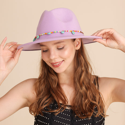 Western cowboyhat, ulden kohoved, lilla fedora til kvinder