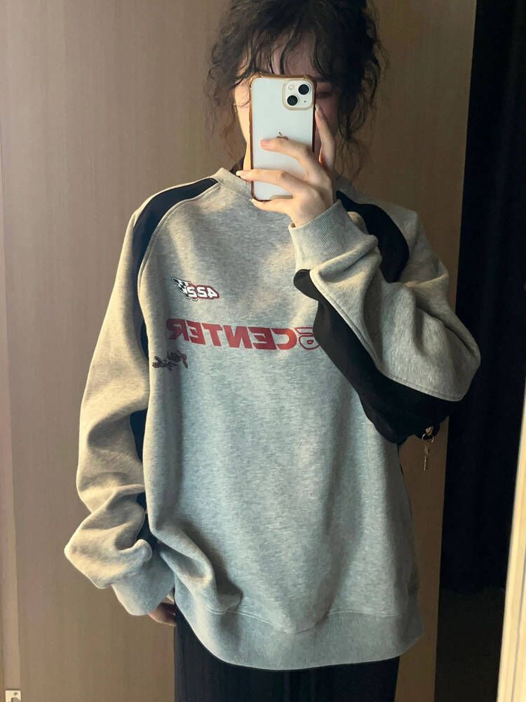 Kraftig løs all-match crew neck-frakke-sweater