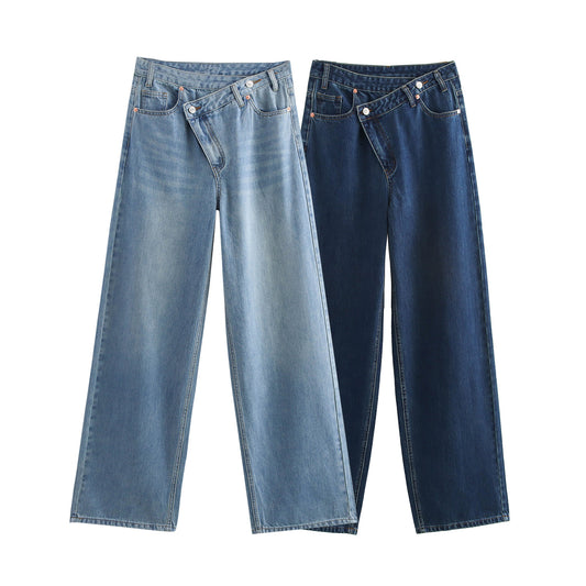 Retro High Waist Design Straight Wide Leg Pants