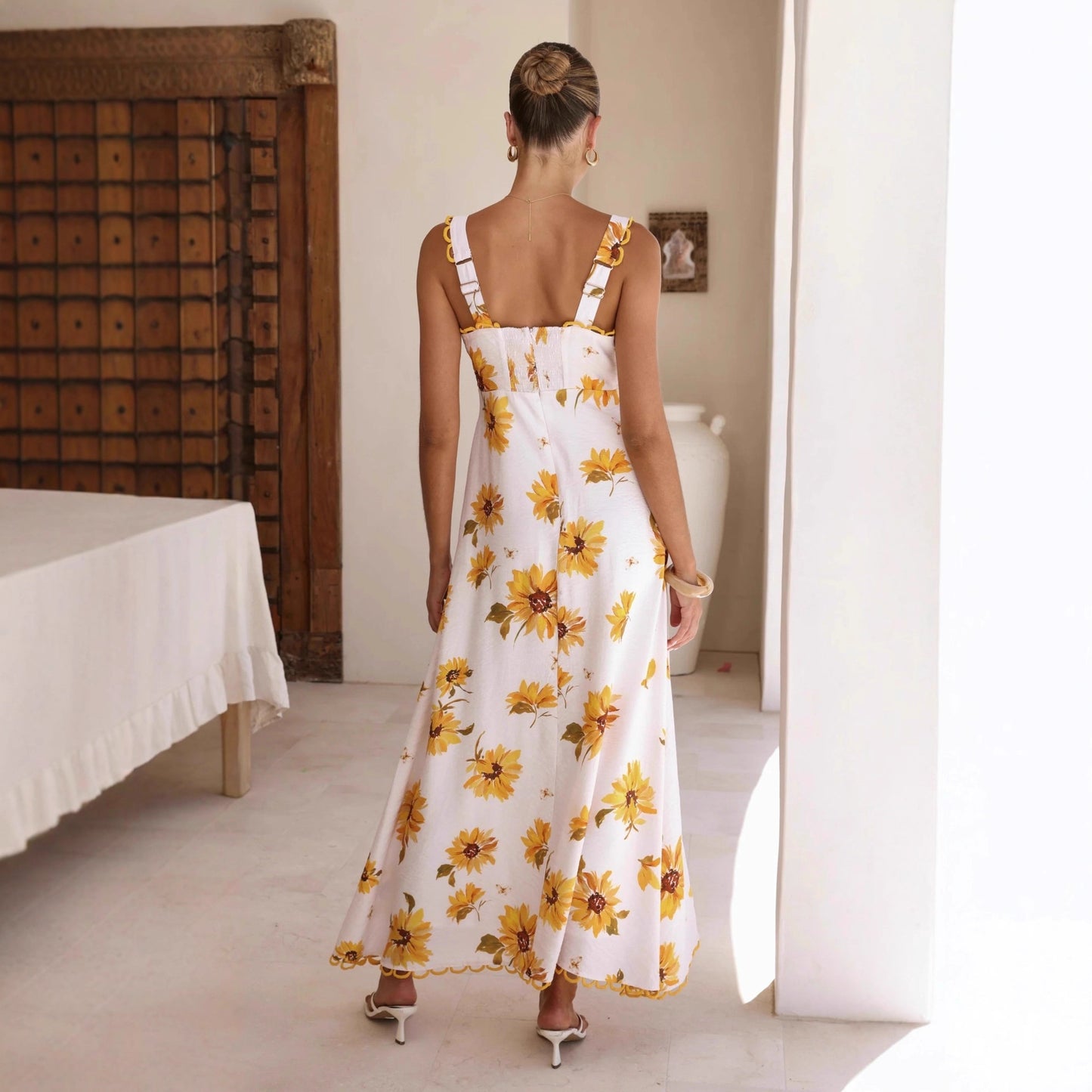 Casual Resort-style Lace Linen Slip Dress