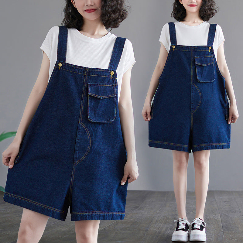 Women's Korean Style New Denim Overalls Denim Five-point Pants