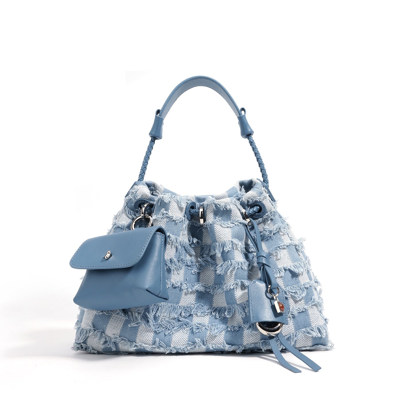 Højkvalitets One-shoulder Niche Førstelags Koskind Med Denim Underarms taske