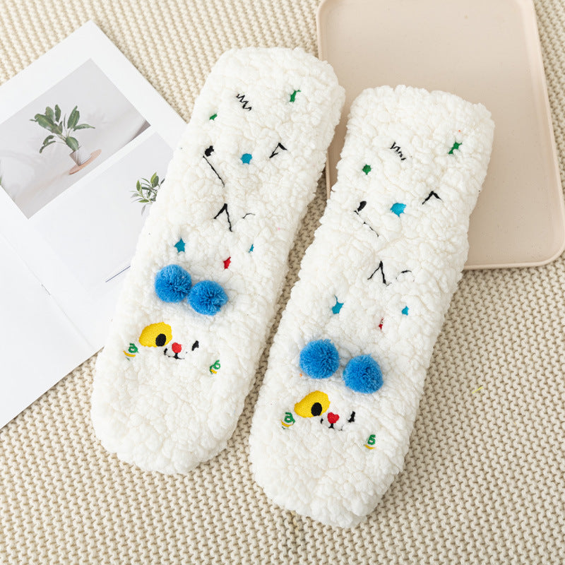 Non Slip Socks Autumu Winter Warm Home Sleeping Soft Fuzzy Floor Sock With Grips Thickened Middle Tube Child Slipper Socks