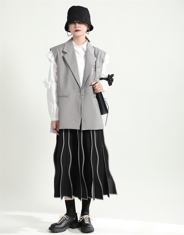 Irregular Flare Retro Drape Simple High Waist A- Line Skirt