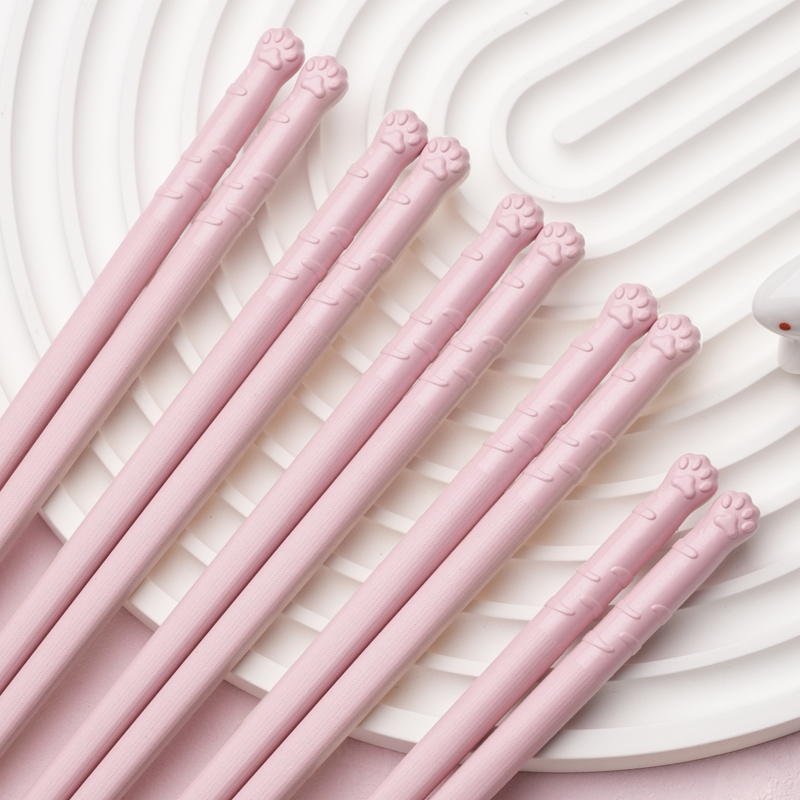 Mengqu Alloy Chopsticks-Cat Claw Model-Han White-5 pairs-1 pack