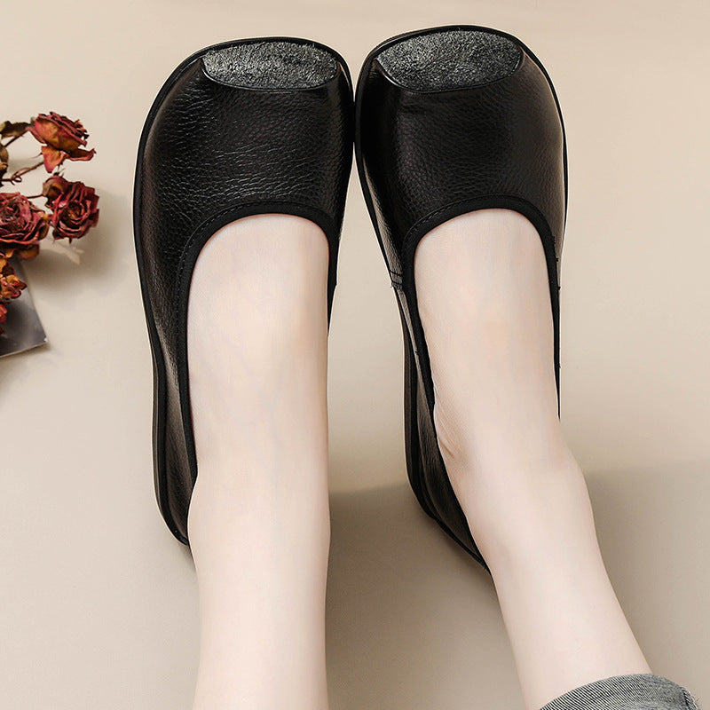 First Layer Cow Autumn Leather Shoes Flat Heel Comfort