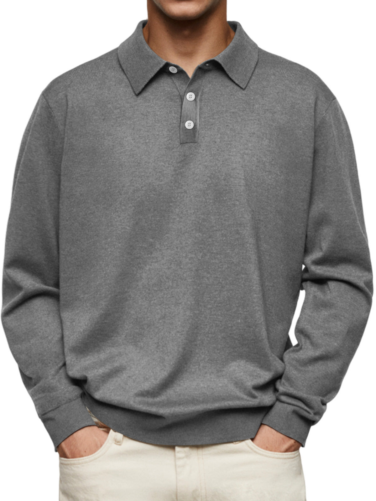Winter Dralon Long Sleeve V-neck Buttons Men's Casual Jacket Polo Shirt