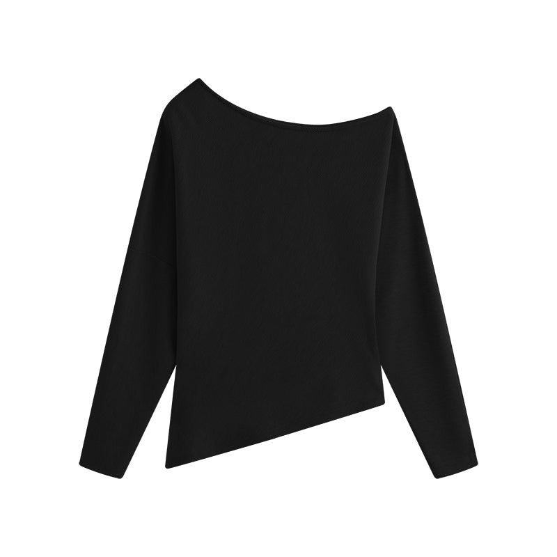 Women's One-shoulder Cold Shoulder Long-sleeved Shirt Plus Size Top