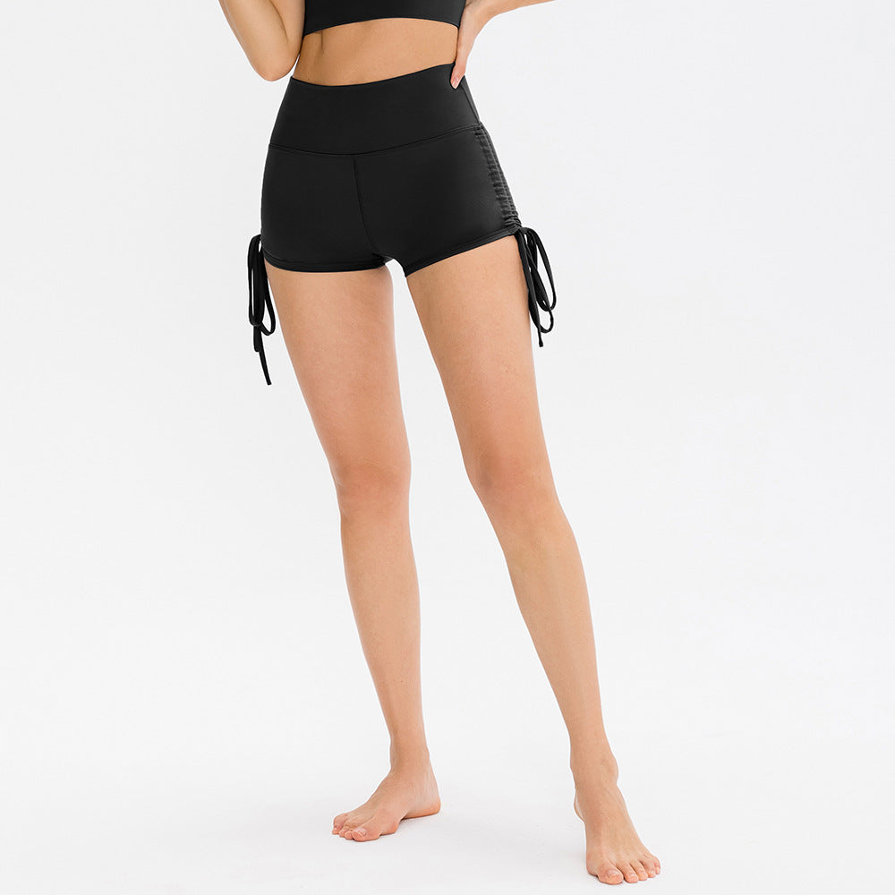 Women's Nude Yoga Shorts Tight Drawstring High Waist