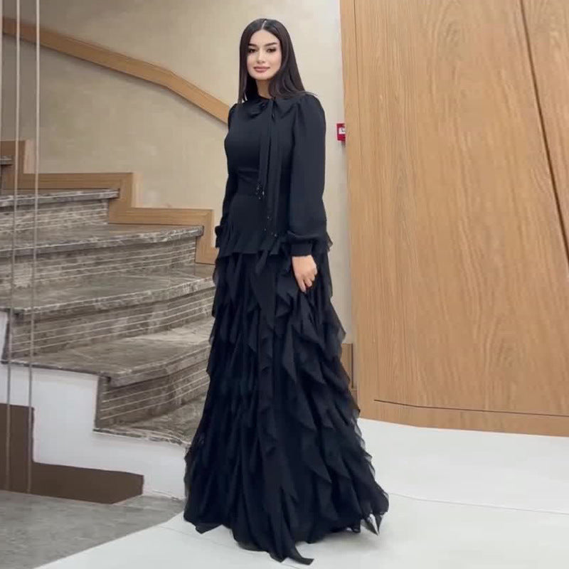 Elegant Ruffled-waist Fashion Maxi Dress
